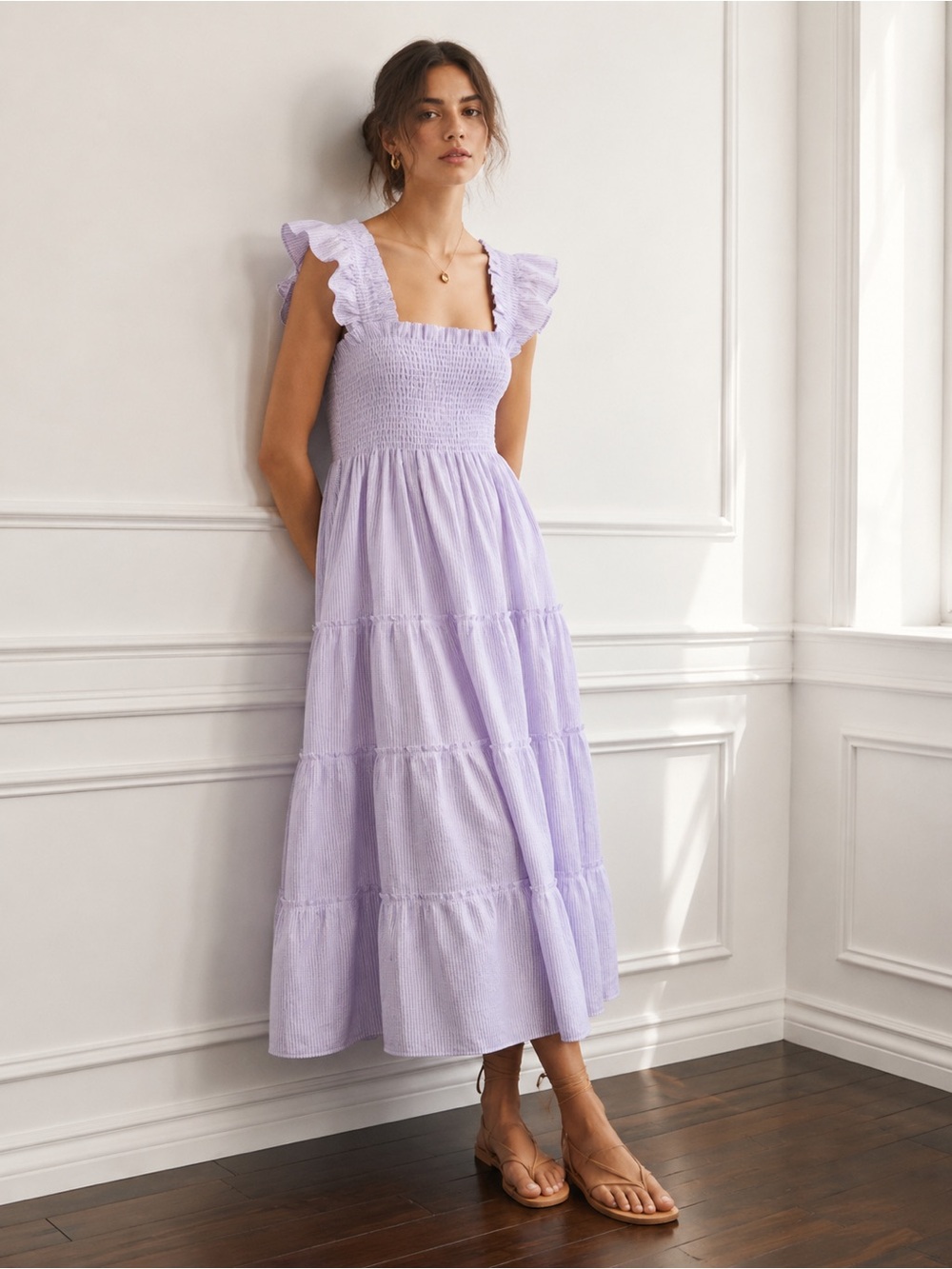 NWT hill house purple and white striped midi linen nap dress